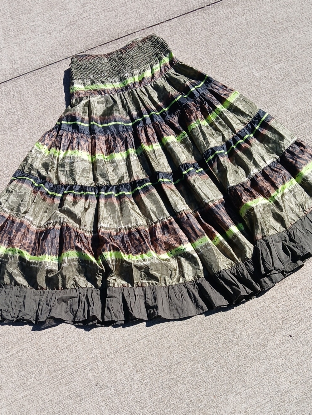 Tiered Olive Bohemian Ruffled A-Line Maxi Skirt